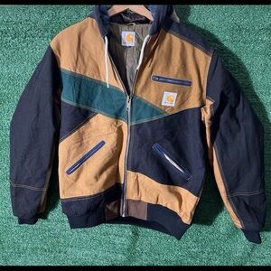 Carhartt Colorblock Hooded Work Jacket - Tan, Black & Hunter Green